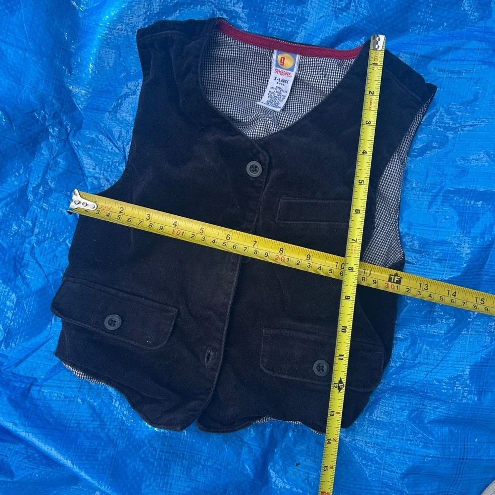 Vintage y2k Gymboree Vest  Black Corduroy Houndstooth Lined Button Front